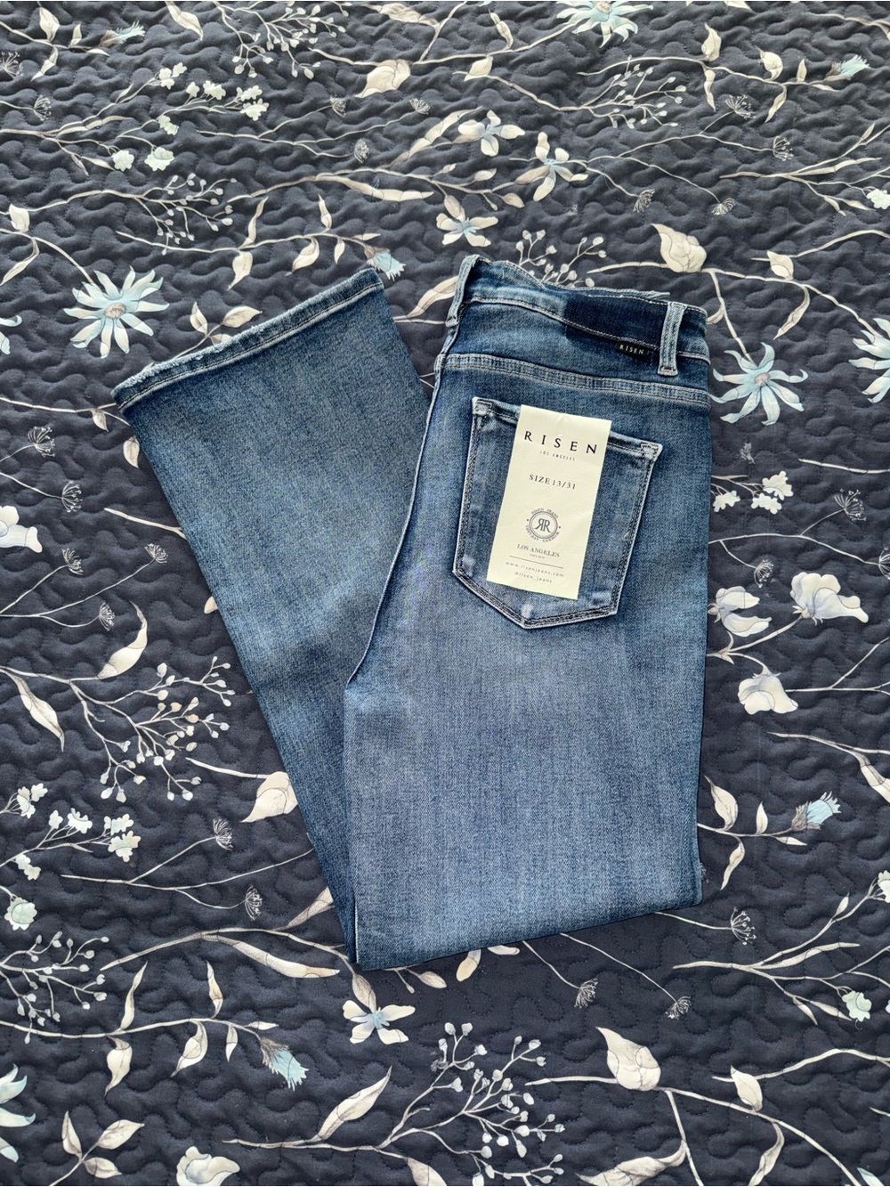 Risen Women's Cropped Straight Jeans in Medium Blue